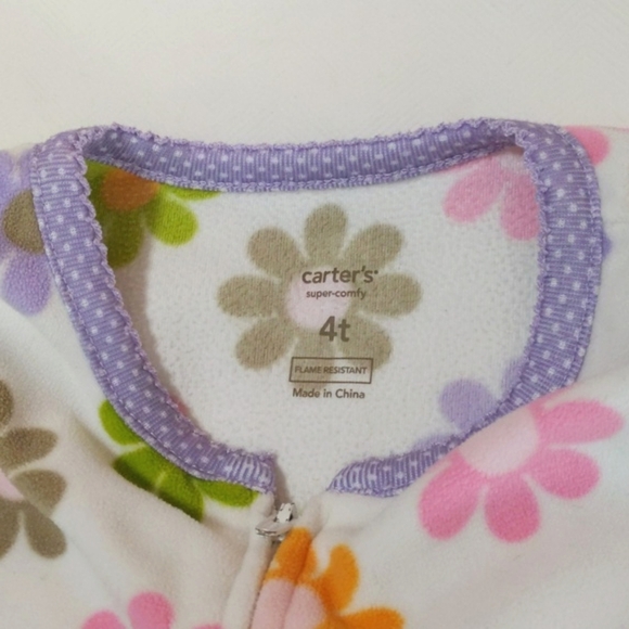 carter's retro floral fleece zipper footie sleeper pajamas 4T toddler girls - Picture 3 of 5